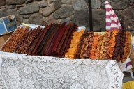 Dried fruit and fruit sujukh for sale near Geghard monastery