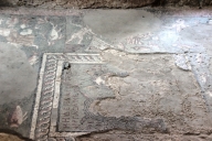 The remains of the floor mosaic decorations of the royal baths at Garni temple