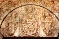 Relief of Virgin Mary flanked by Archangels Gabriel and Michael