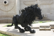 Lion sculpture on one of the higher tiers of the Cascade